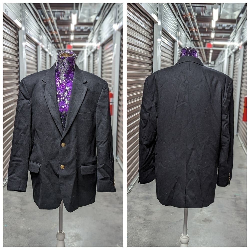 Quiet Luxury Wool Black Blazer Old Money Macy's Men's Size 42R Store Savile‎ Row
